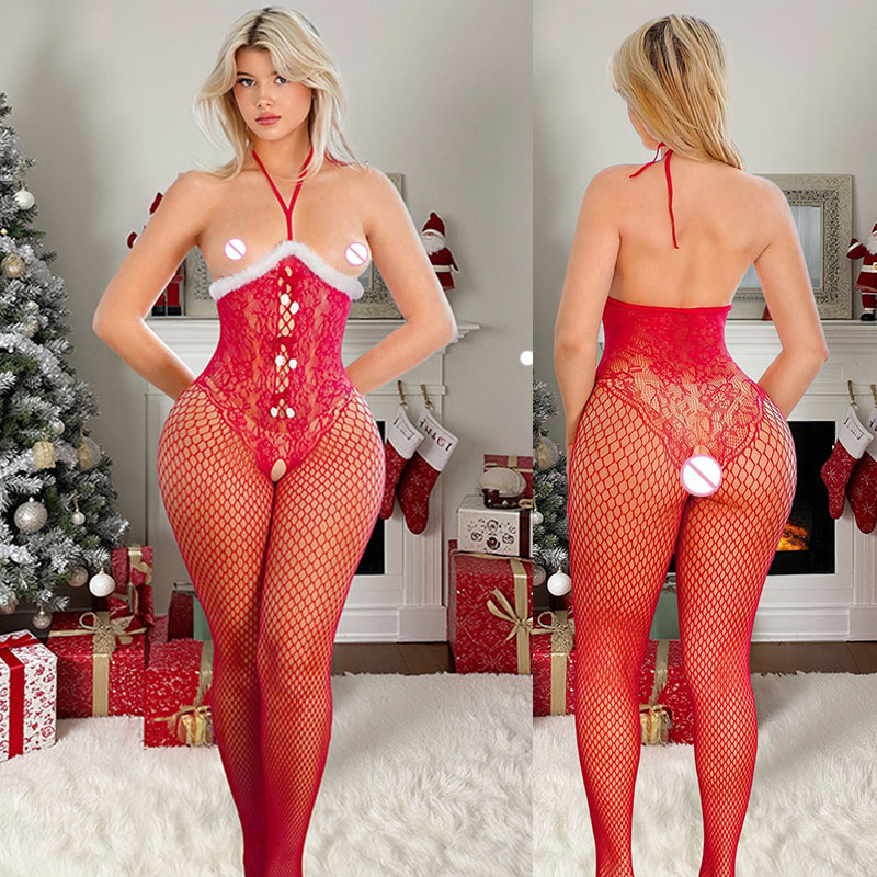 Kostum Roleplay Natal Wanita L - Bodystocking Fishnet ulasan dan harga
